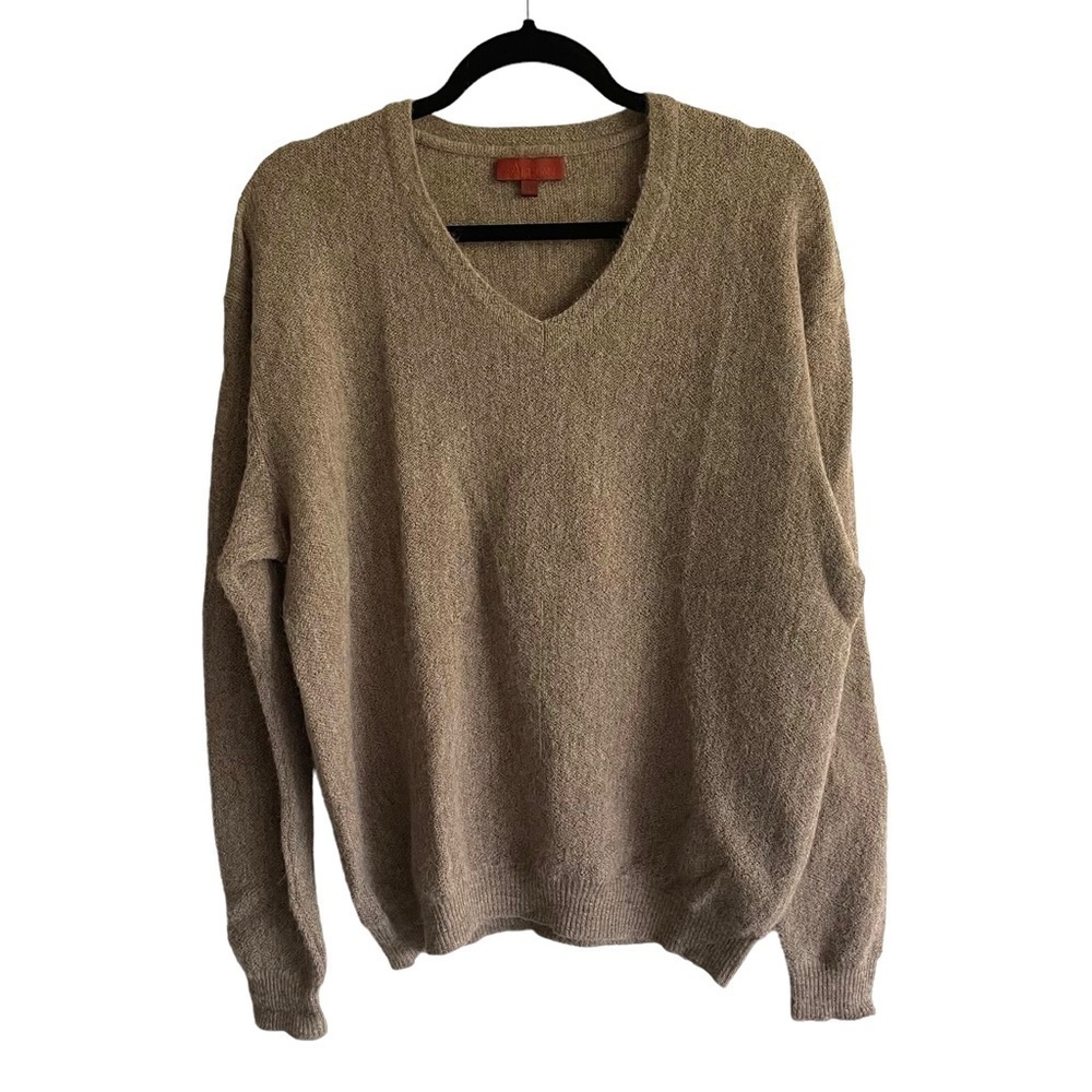 ANDEAN Alpaca Wool V-Neck Pullover Sweater Tan L